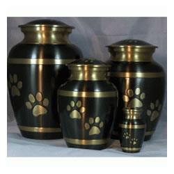 Pet Urns by HTW - Urns for pets, dogs, cats, loss, death, jewelry, ashes, retail, wholesale, minnesota, united states, vet clinic, veterinarian, family pets, Black Pewter with Brushed Bronze Paws and Bands Pet Urn