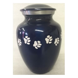 Pet Urns by HTW - Urns for pets, dogs, cats, loss, death, jewelry, ashes, retail, wholesale, minnesota, united states, vet clinic, veterinarian, family pets, Blue Pet Urn with White Paws Pet Urn